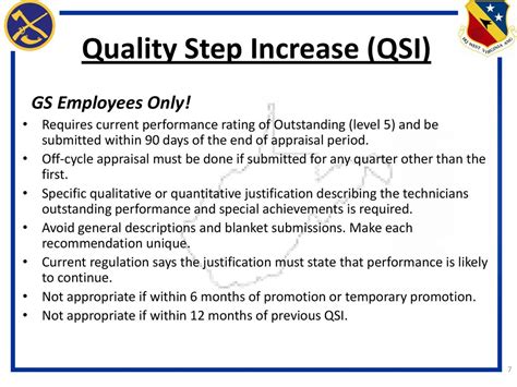 what are the requirements for a quality step increase
